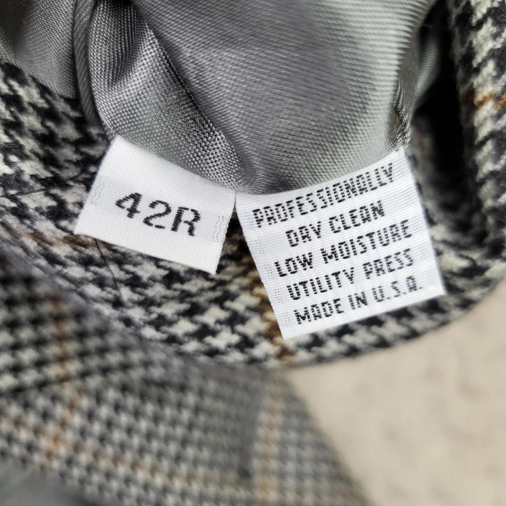Austin Reed London Houndstooth Tweed Blazer Mens 42‎ Gray 2 Button Vintage USA